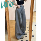Lunivop Baggy Korean Y2K Gray Jeans Casual Wide Leg Vintage Denim Pants Woman High Waisted